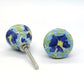 Hand Painted Ceramic Sea Foam Base and Distort Flower Cabinet Knobs - Set of 6 - MAIA HOMES