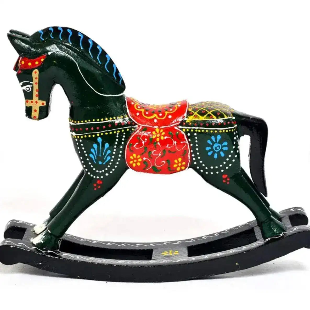 Hand Painted Colorful Wooden Rocking Horse Statue