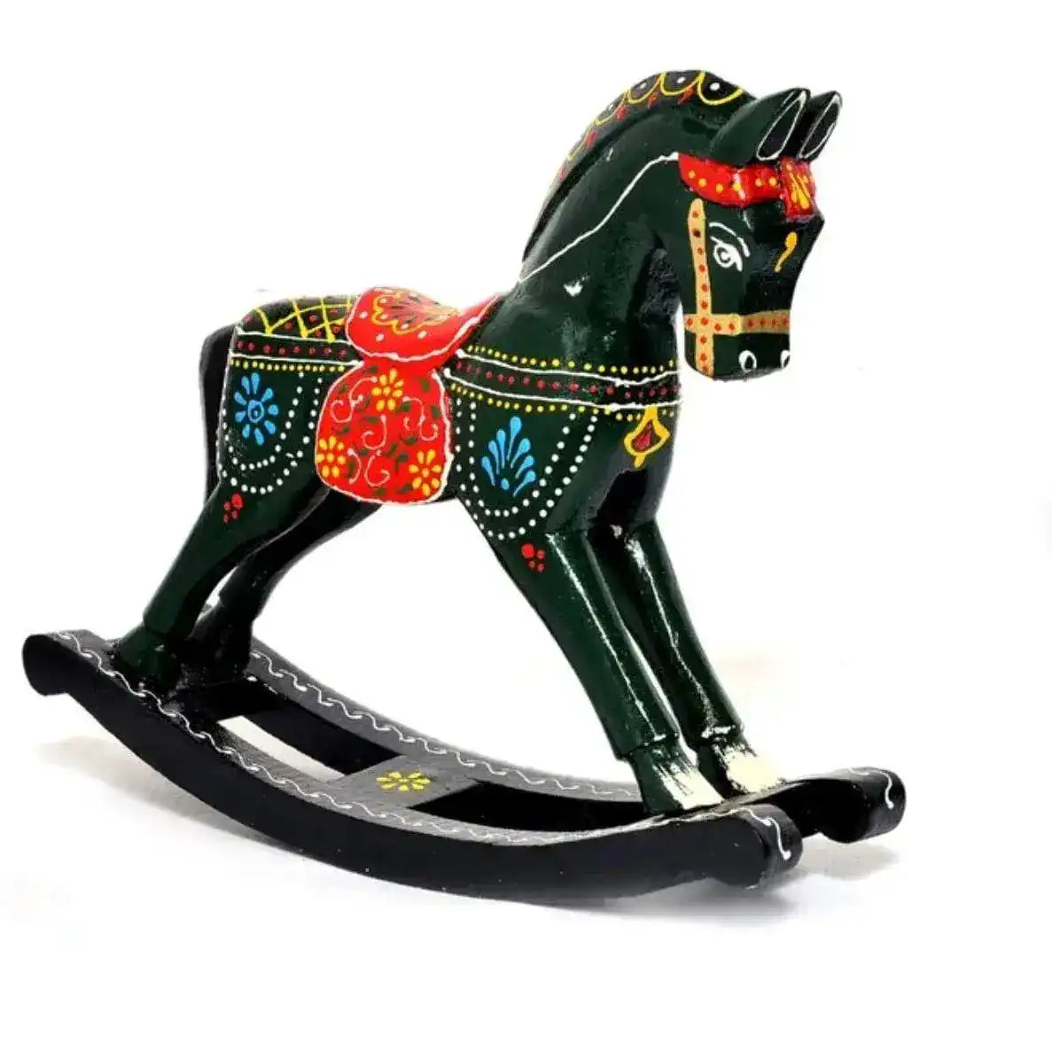 Hand Painted Colorful Wooden Rocking Horse Statue