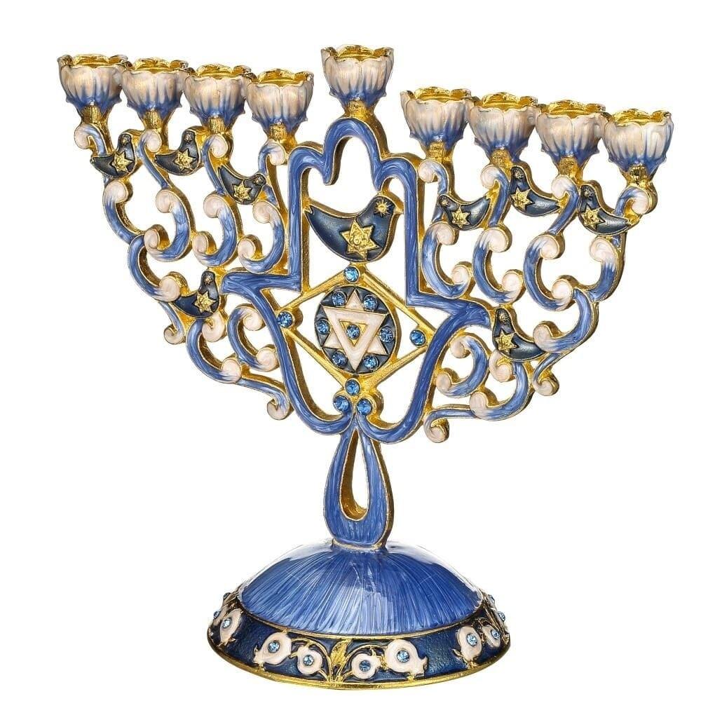 Hand Painted Enamel Menorah Candelabra with Hamsa & Doves Default Title