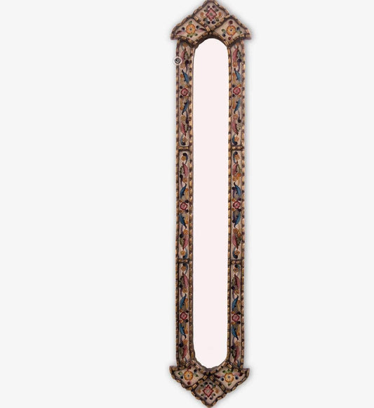 Hand Painted Floral Wooden Narrow Wall Mirror - MAIA HOMES