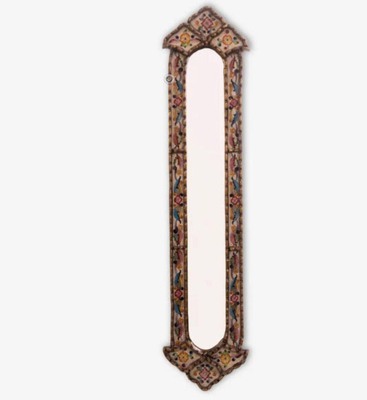 Hand Painted Floral Wooden Narrow Wall Mirror - MAIA HOMES