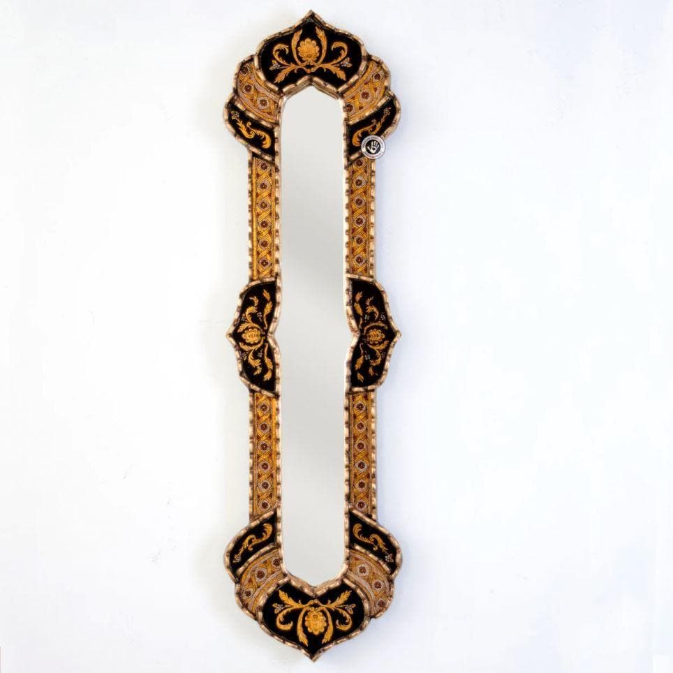 Hand Painted Gold Floral Wooden Narrow Wall Mirror - MAIA HOMES