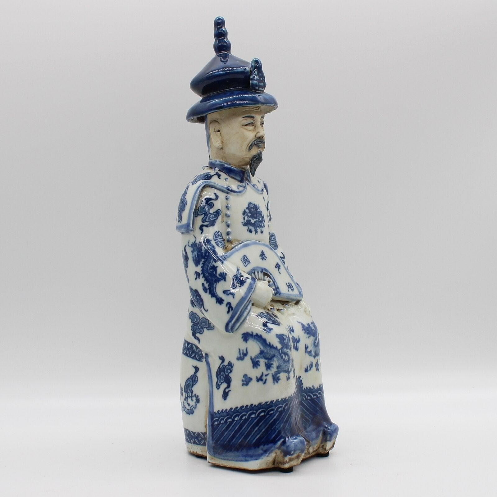 Hand Painted Qing Dynasty Sitting Emperor and Empress Figurines Emperor