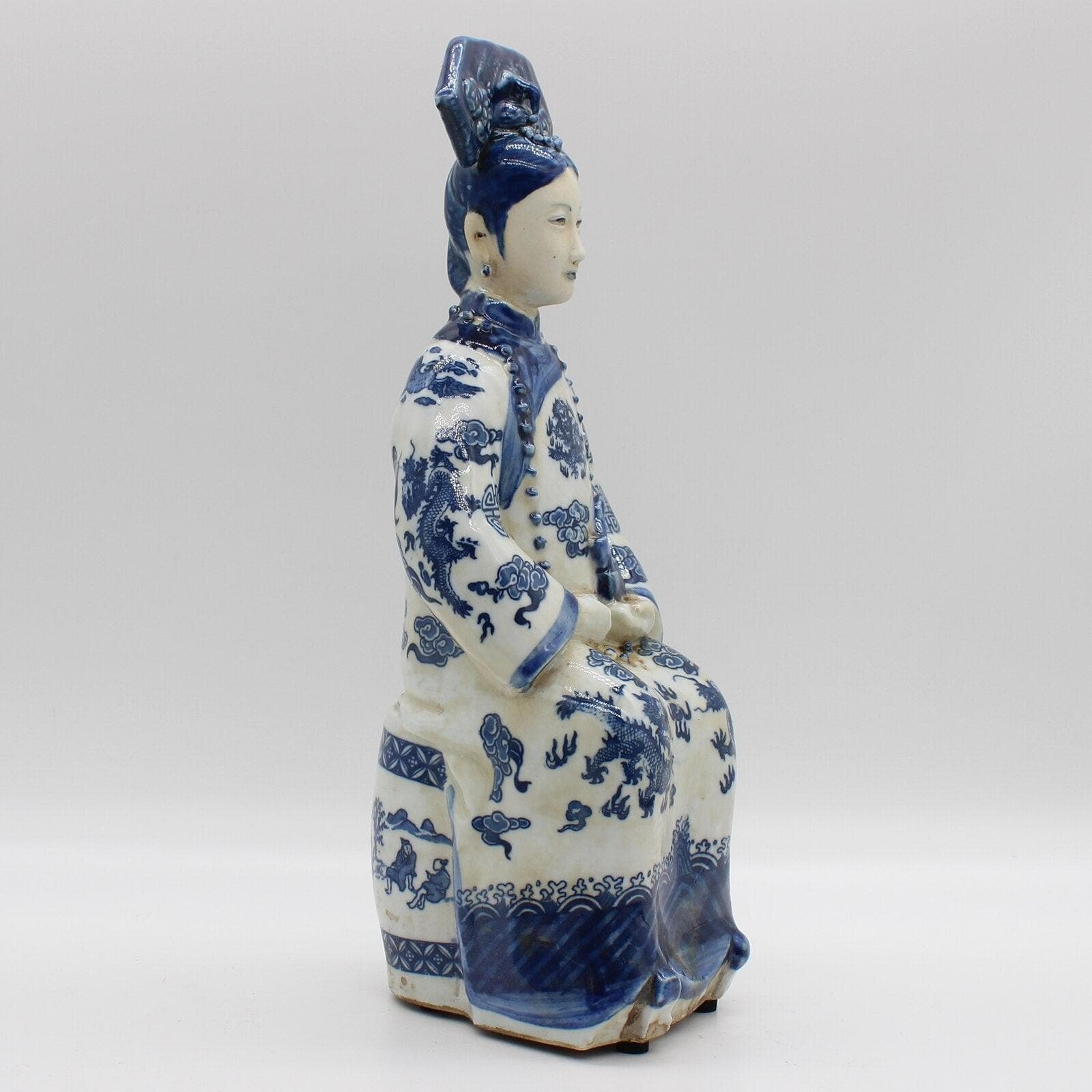 Hand Painted Qing Dynasty Sitting Emperor and Empress Figurines Empress