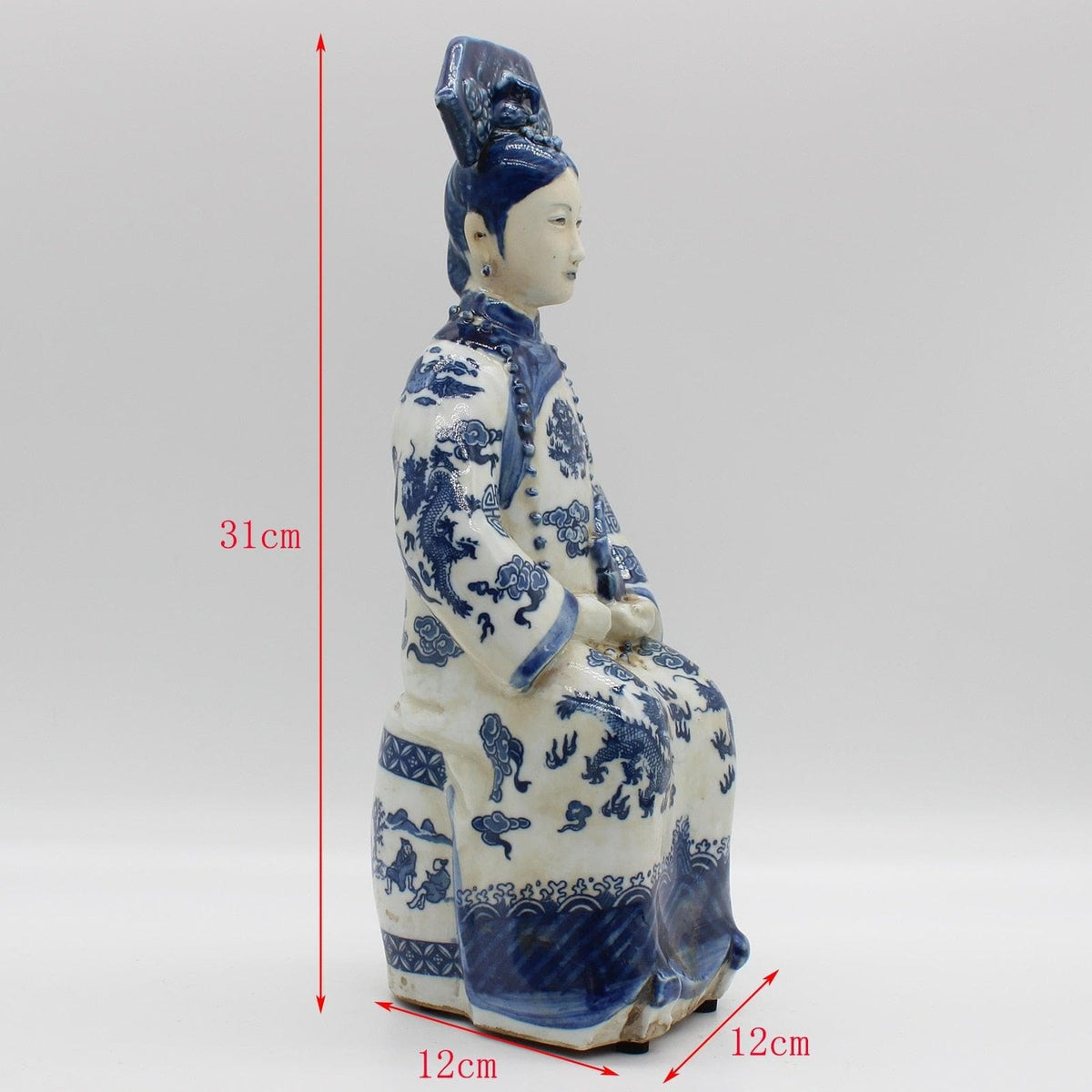 Hand Painted Qing Dynasty Sitting Emperor and Empress Figurines