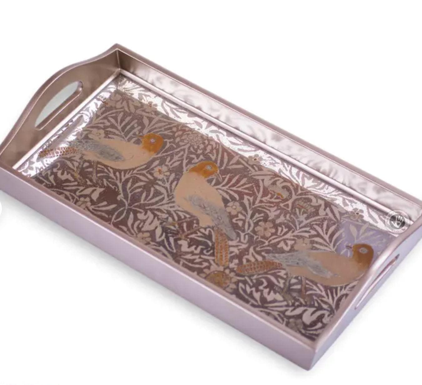Hand-Painted Silver Mirror Wood Serving Tray with Handle - MAIA HOMES