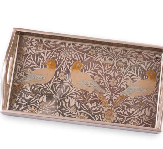 Hand-Painted Silver Mirror Wood Serving Tray with Handle - MAIA HOMES