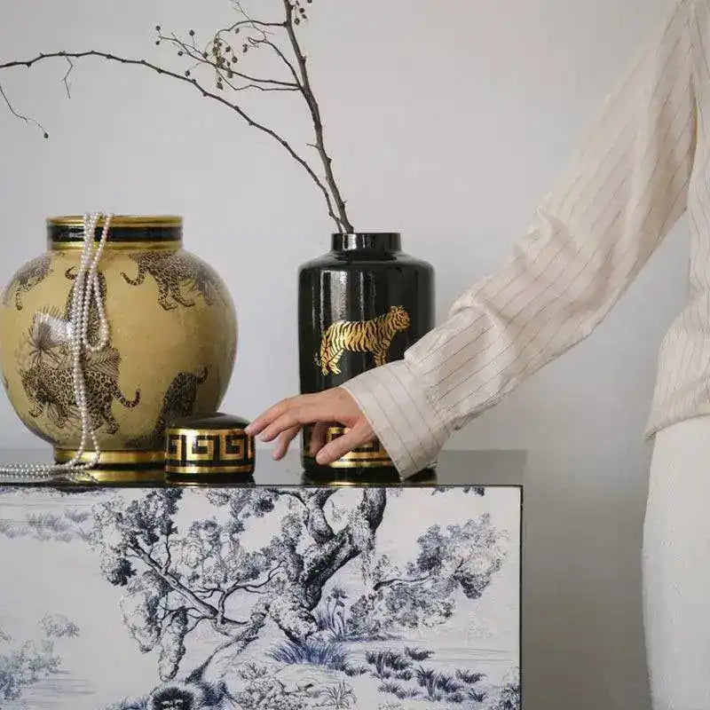 Hand-Painted Tiger Rosy Decorative Glazed Jar