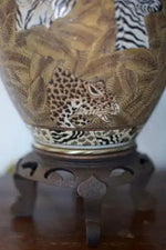 Hand-Painted Tiger Rosy Decorative Glazed Jar