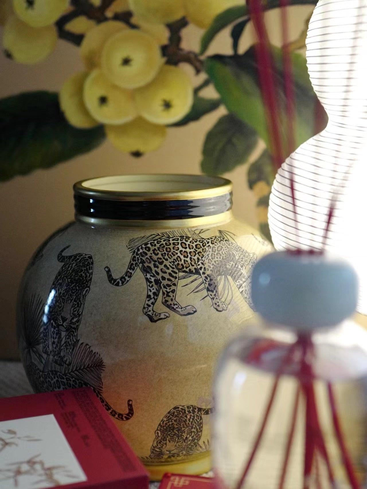 Hand-Painted Tiger Rosy Decorative Glazed Jar - MAIA HOMES