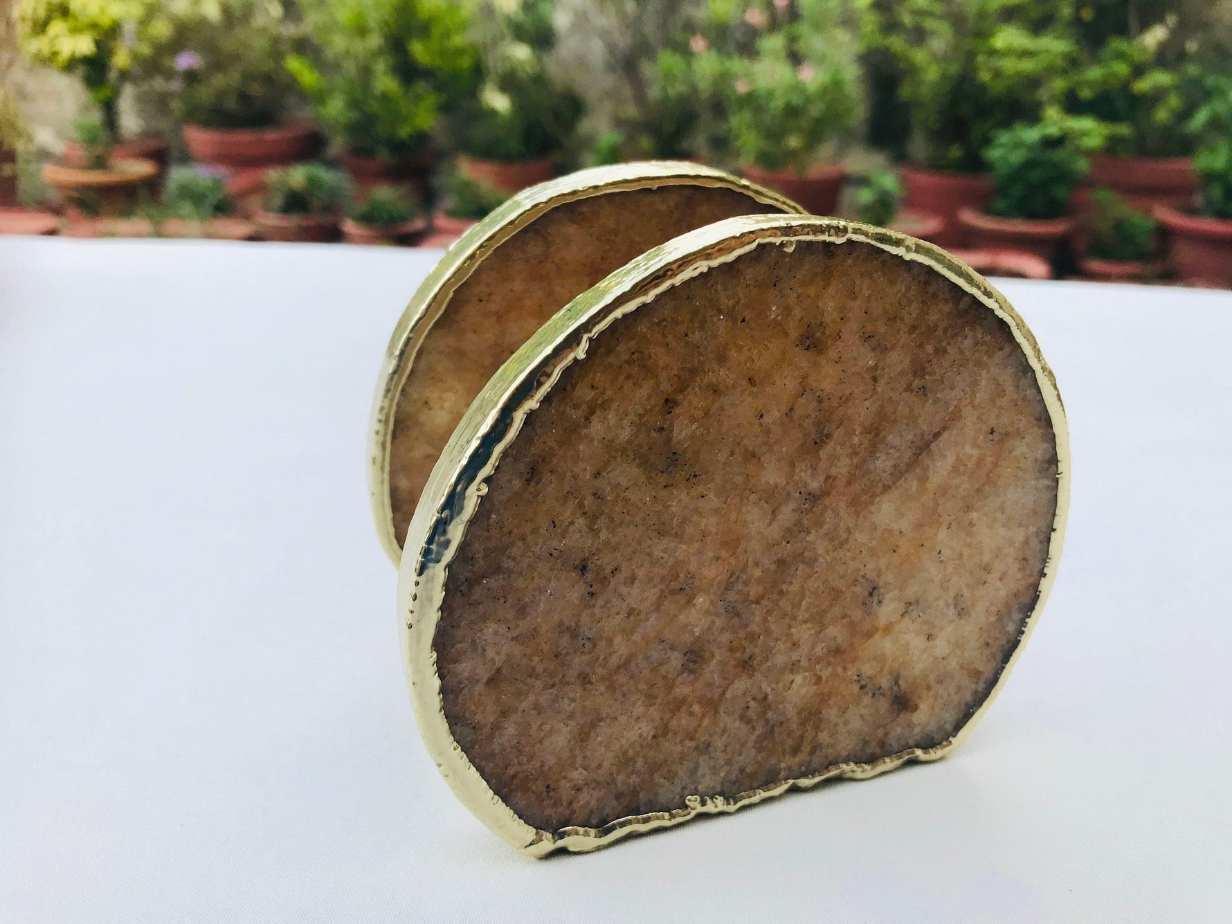 Hand Rounded Golden Quartz Agate Napkin Holder