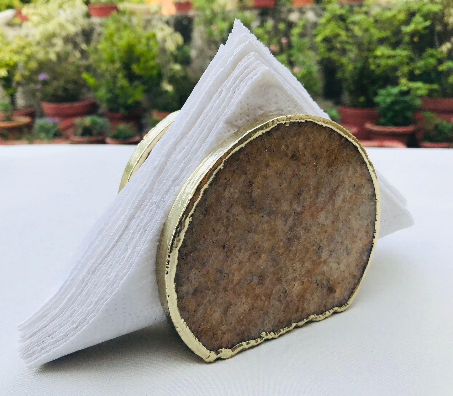 Hand Rounded Golden Quartz Agate Napkin Holder