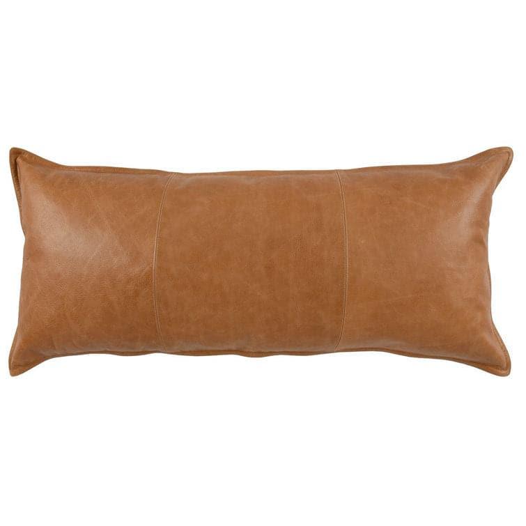 Hand Stitched Genuine Leather Lumbar Throw Pillow