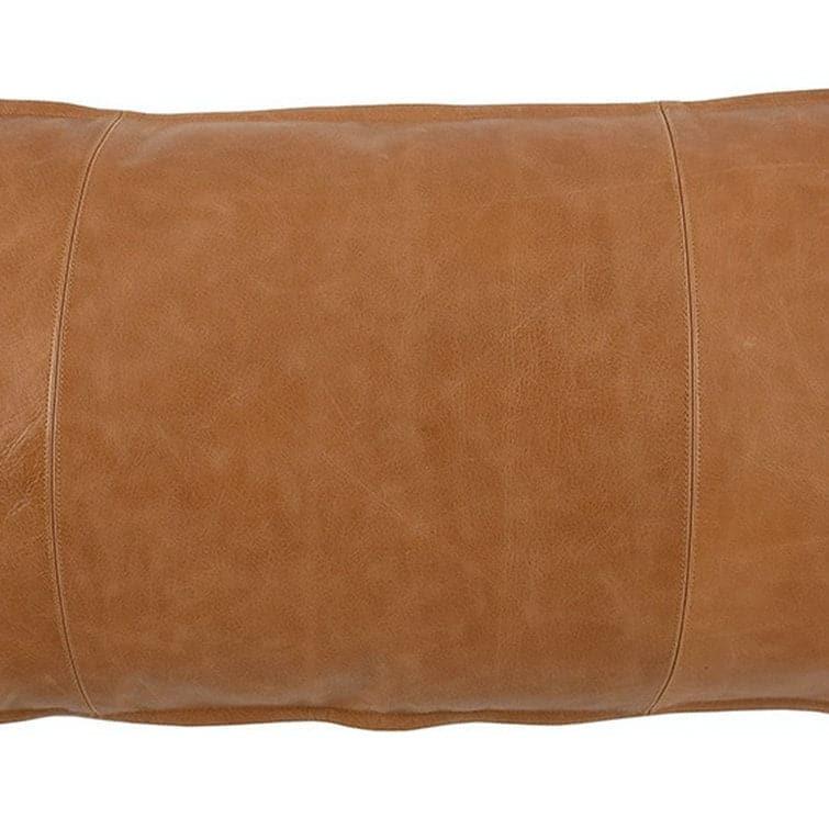 Hand Stitched Genuine Leather Lumbar Throw Pillow - MAIA HOMES