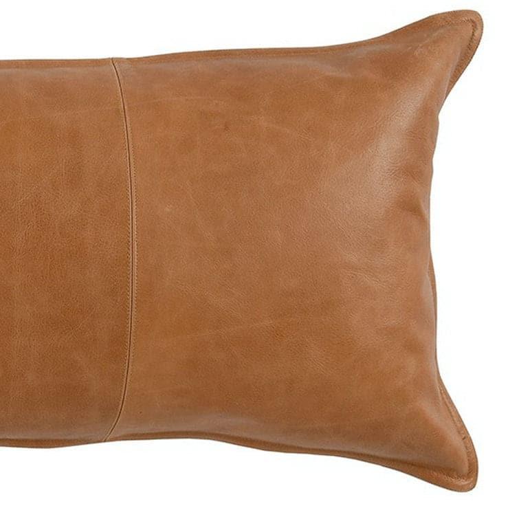 Hand Stitched Genuine Leather Lumbar Throw Pillow