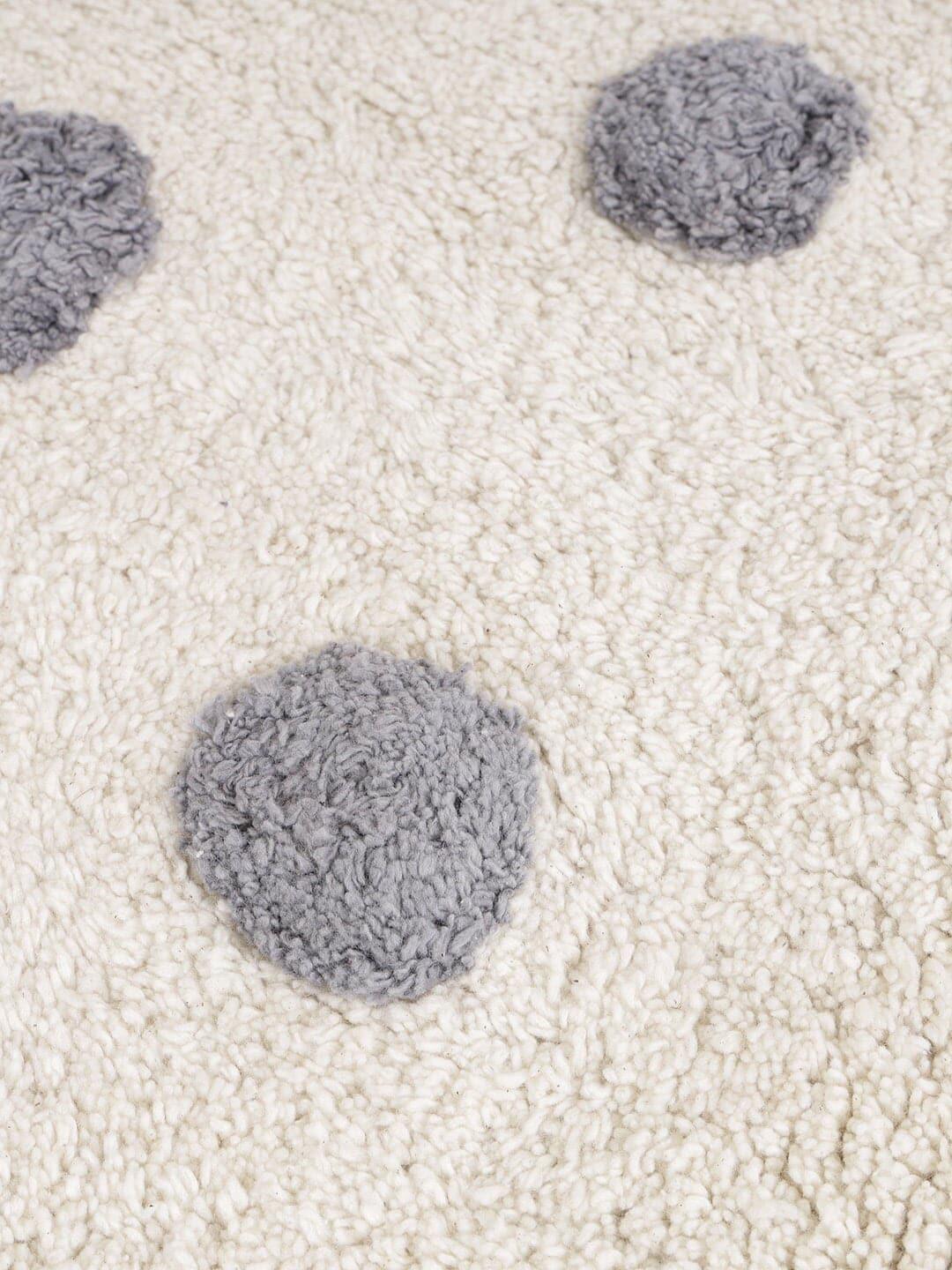 Hand Tufted Grey and White Polka Dots Cotton Bath Rug