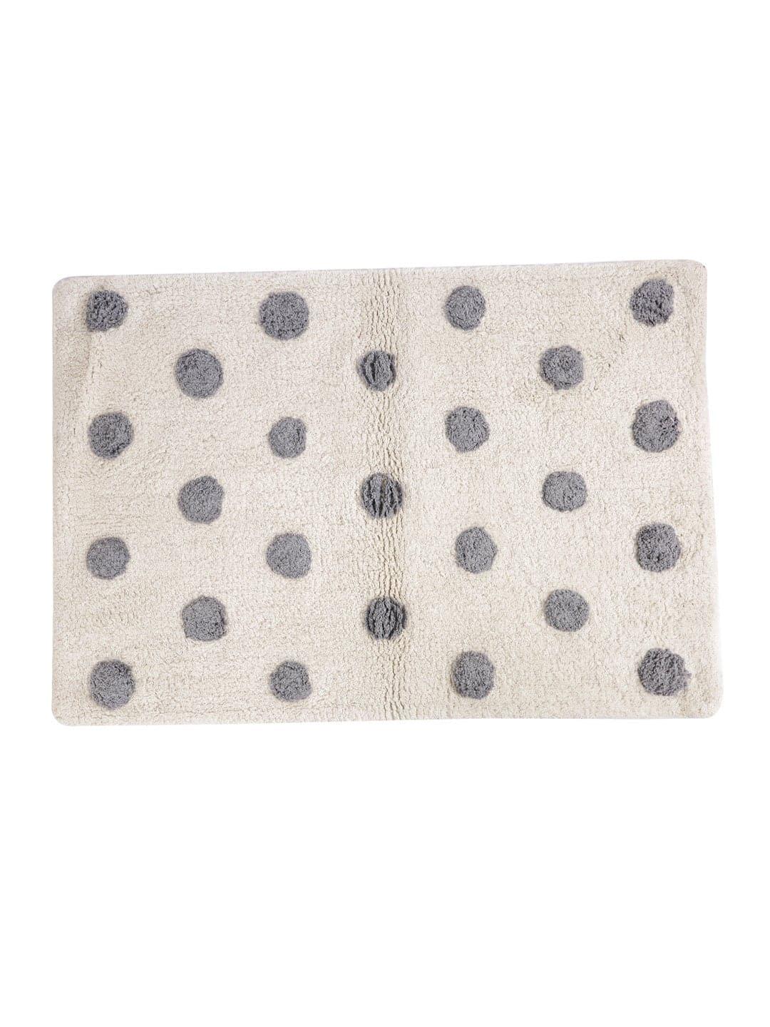 Hand Tufted Grey and White Polka Dots Cotton Bath Rug