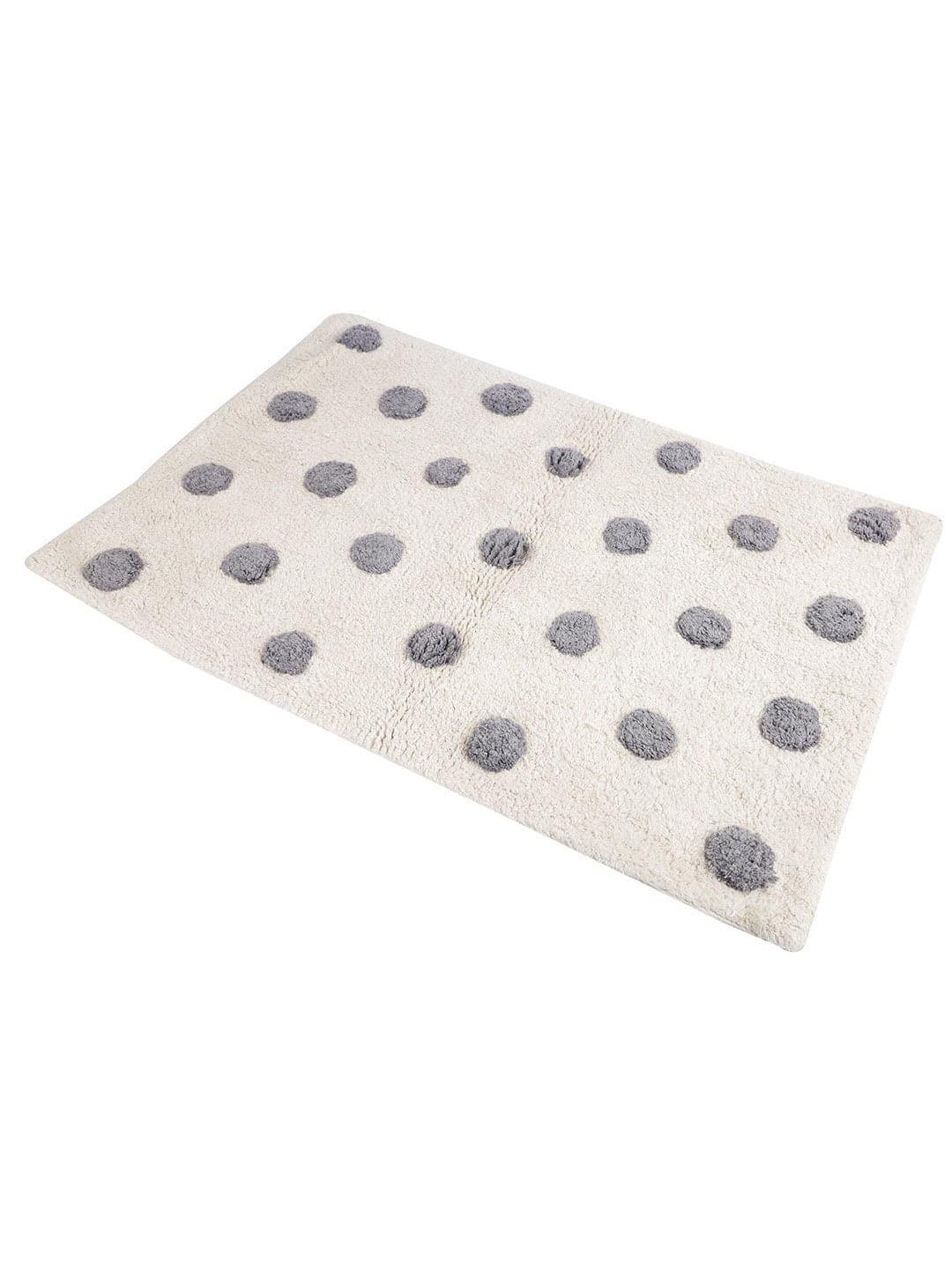Hand Tufted Grey and White Polka Dots Cotton Bath Rug - MAIA HOMES