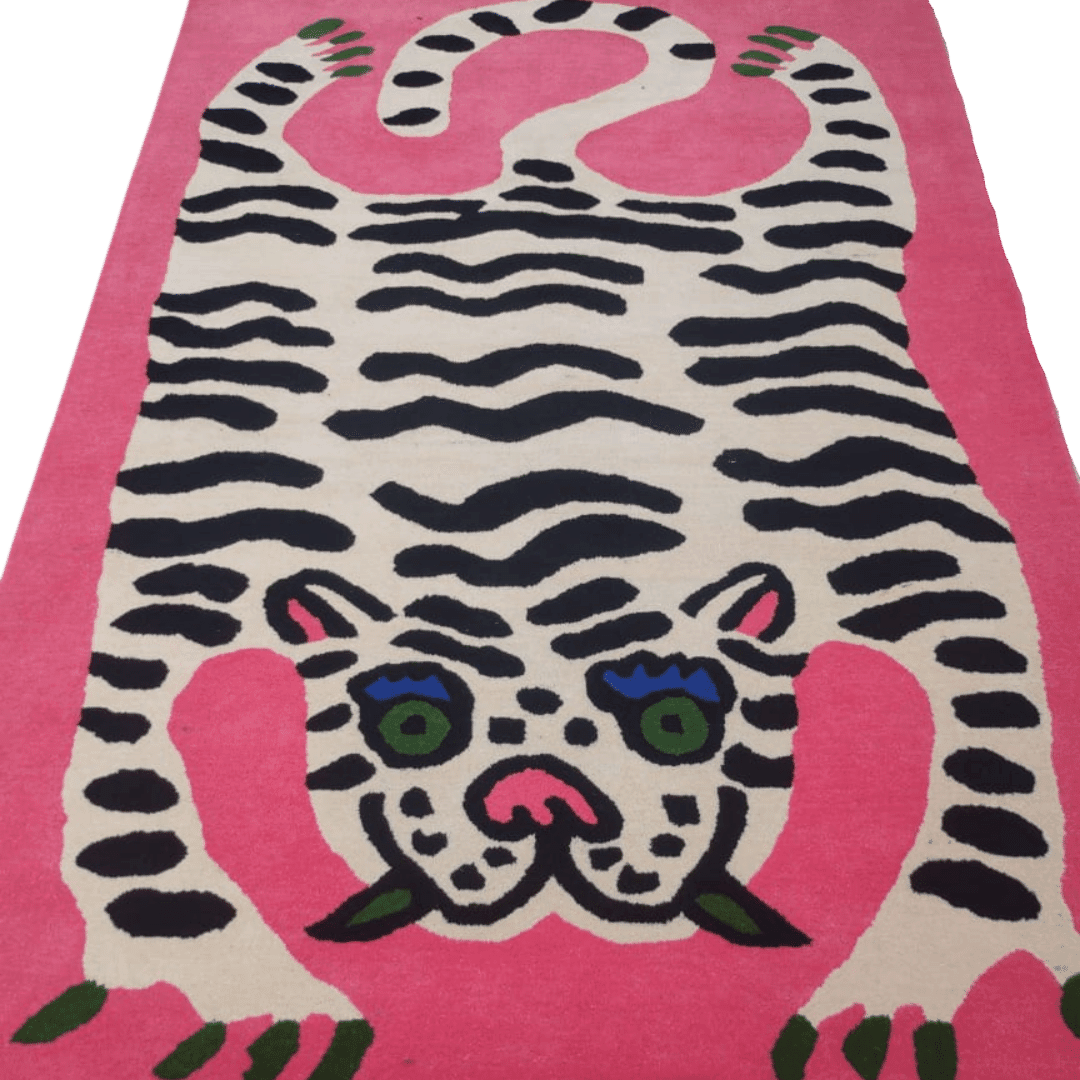 Hand Tufted Pink Tiger Wool Area Rug - MAIA HOMES