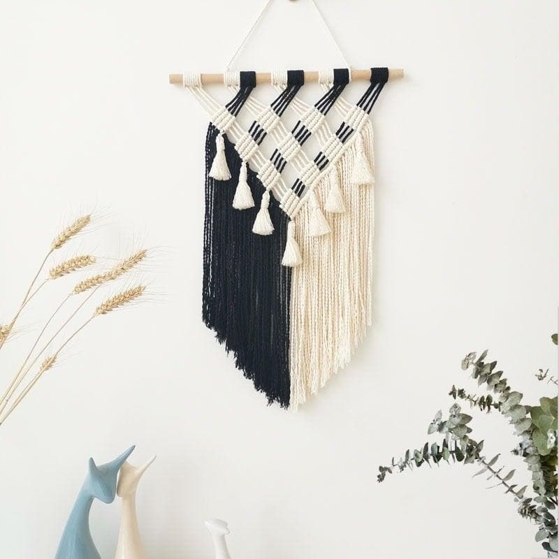 Hand-woven Fringed Macrame Wall Tapestry