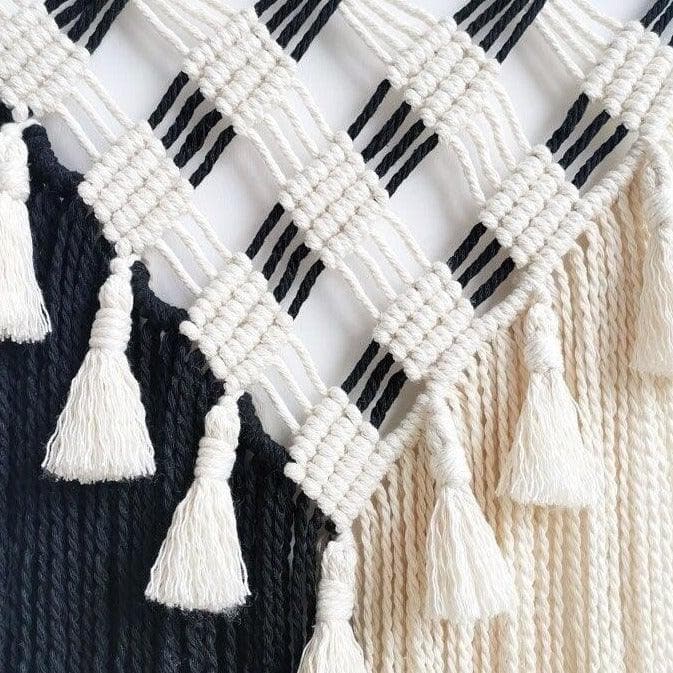 Hand-woven Fringed Macrame Wall Tapestry