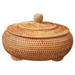 Hand-Woven Round Rattan Storage with Lid 22x13cm