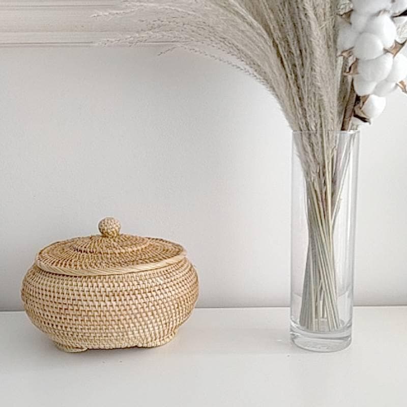 Hand-Woven Round Rattan Storage with Lid