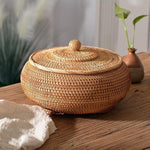 Hand-Woven Round Rattan Storage with Lid