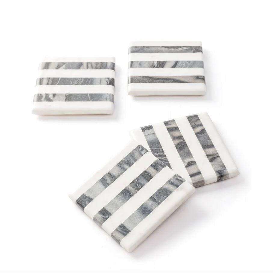 Handmade Black & White Striped Marble Coasters - Set of 4 - MAIA HOMES