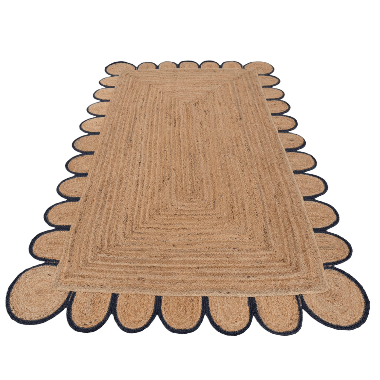 Handmade Black Trim Scalloped Jute Rug