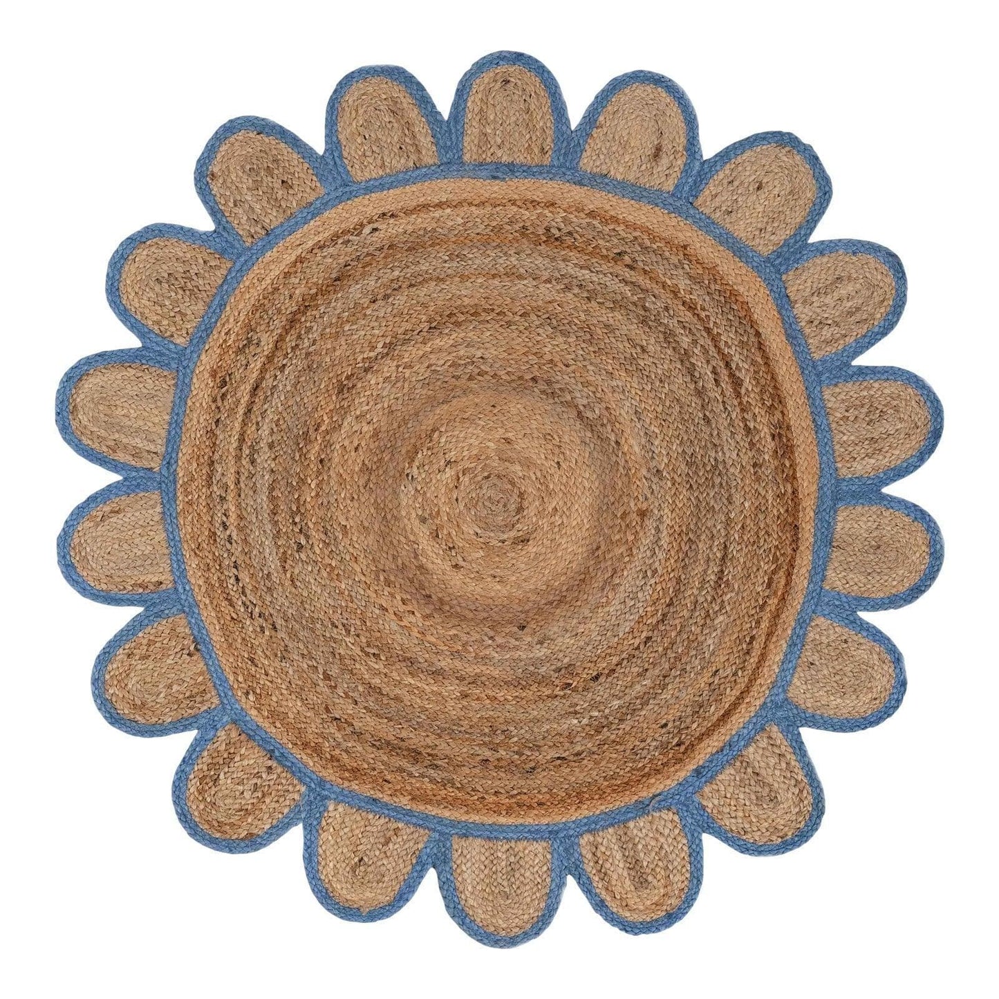 Handmade Blue Scalloped Round Jute Rug - MAIA HOMES