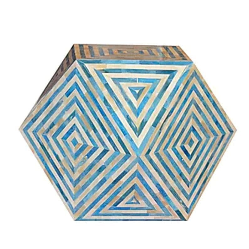 Handmade Bone Inlay Wooden Modern Pattern Hexagon Side table