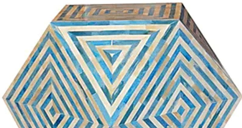 Handmade Bone Inlay Wooden Modern Pattern Hexagon Side table - MAIA HOMES