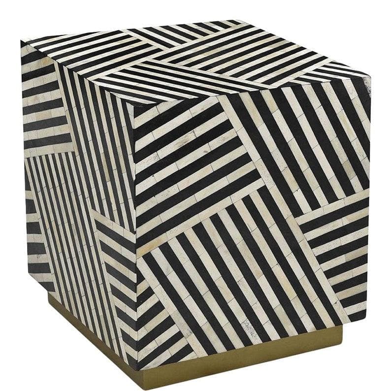 Handmade Bone Inlay Wooden Modern Striped Pattern Square Side table - MAIA HOMES