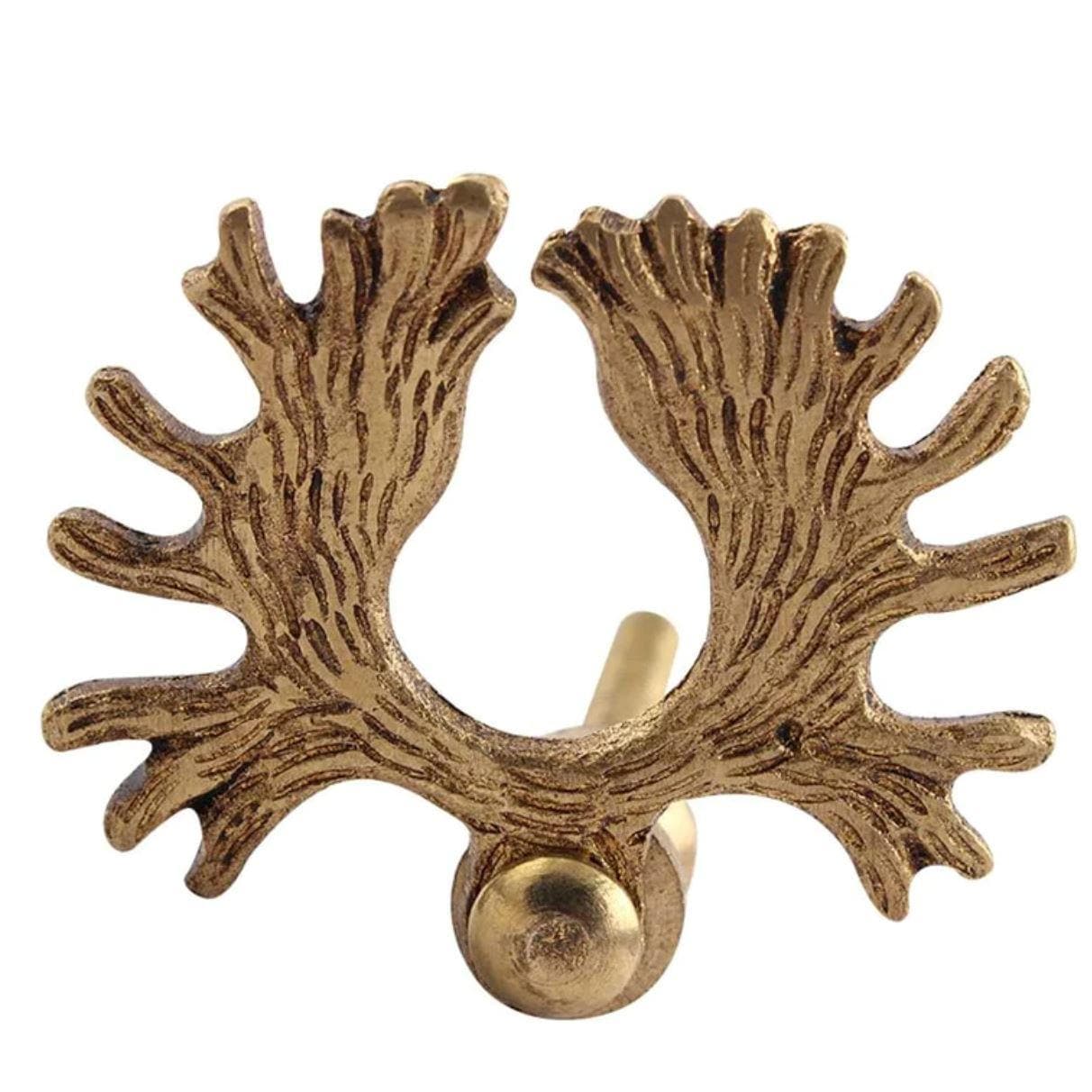 Handmade Brass Reindeer Antlers Cabinet Knobs - Set of 6