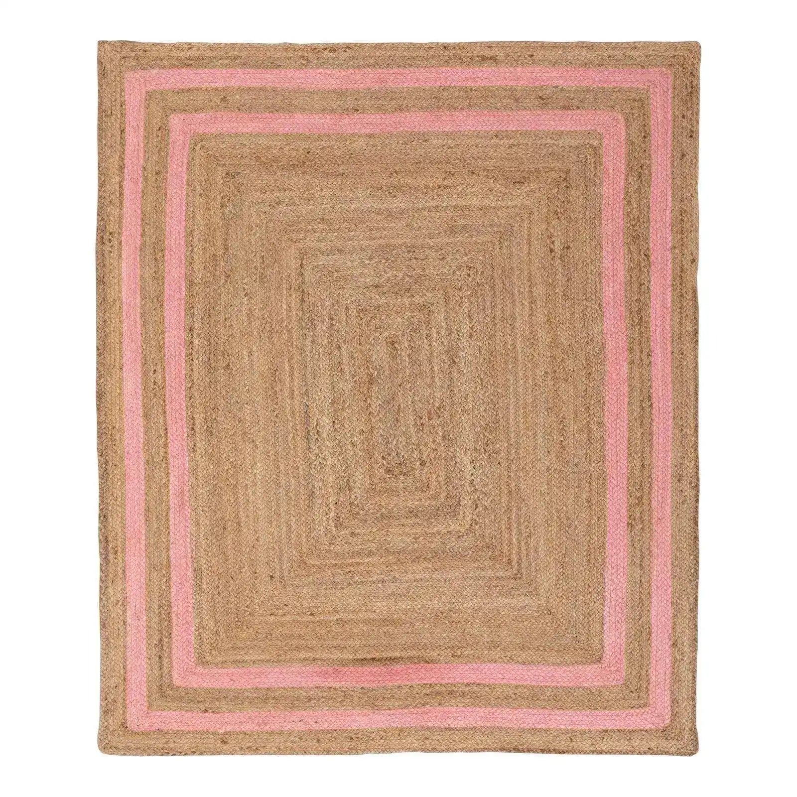 This elegant area rug features a handmade design with chic pink borders, crafted from natural jute. Perfect for adding a touch of warmth and style to your dining room or living room, this jute rug is an ideal choice for dining room area rugs and carpets.