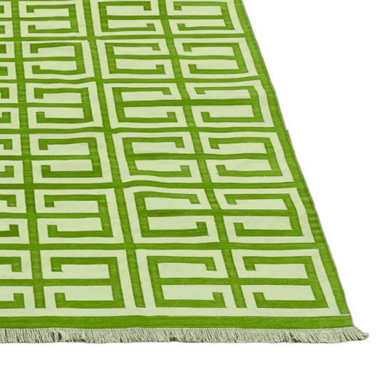 Handmade Chindian Dhurrie Cotton Reversible Rug - Green - MAIA HOMES