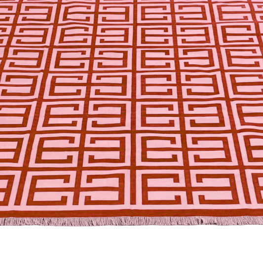 Handmade Chindian Dhurrie Cotton Reversible Rug - Red - MAIA HOMES