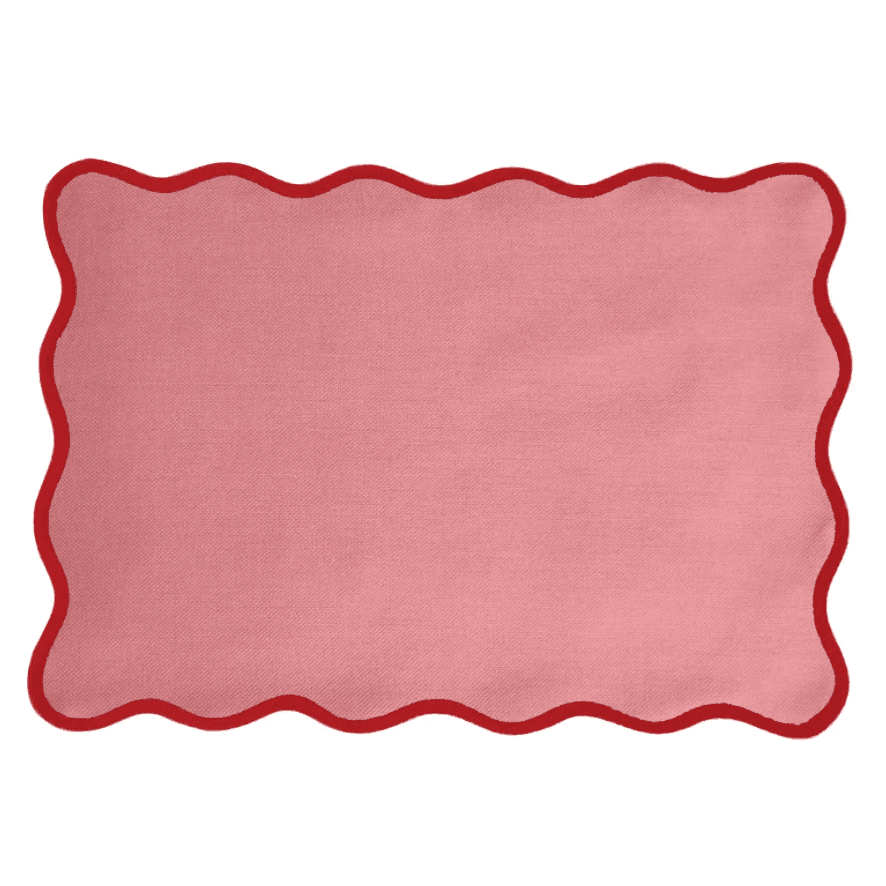 Handmade Cotton Red Bordered Pink Scallop Placemats - Set of 4