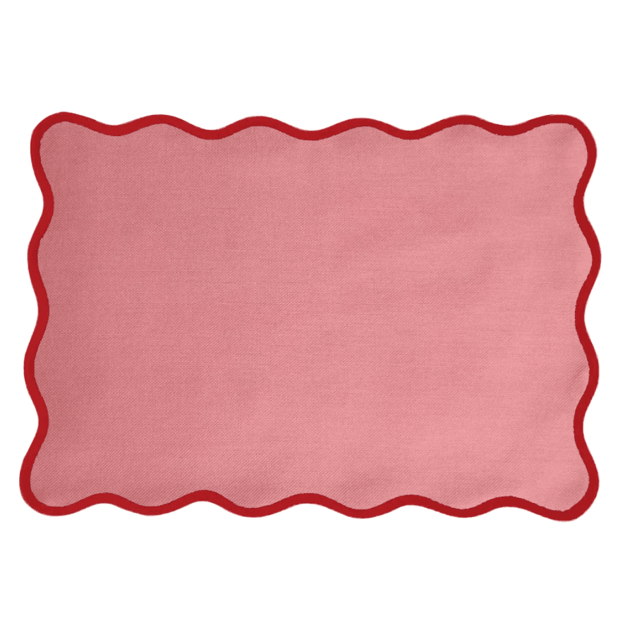 Handmade Cotton Red Bordered Pink Scallop Placemats - Set of 8 - MAIA HOMES