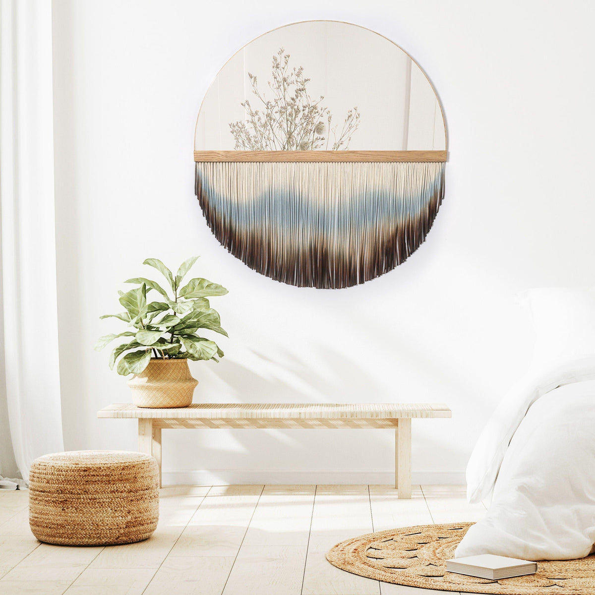 Handmade Fiber Art Wall Hanging Mirror