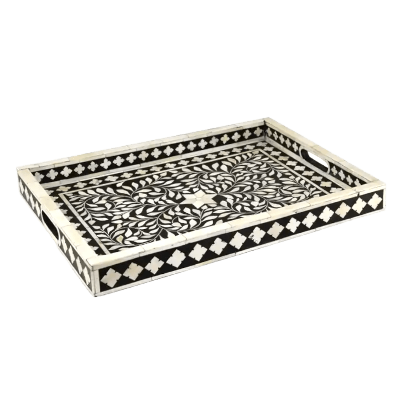 Handmade Floral Bone Inlay Serving Tray