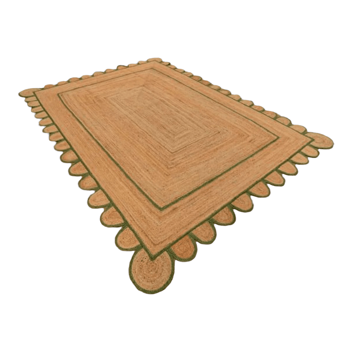 Handmade Green Scalloped Jute Rug