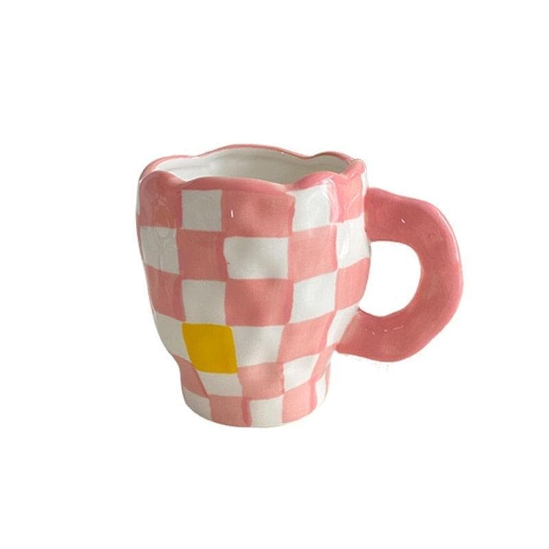 Handmade Irregular Checker Ceramic Coffee Mug