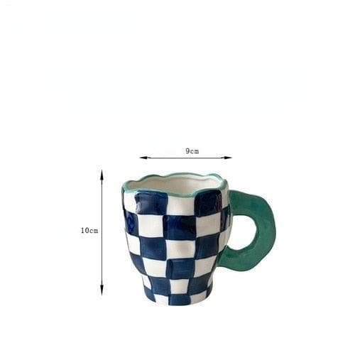 Handmade Irregular Checker Ceramic Coffee Mug green 350ml