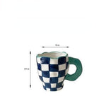 Handmade Irregular Checker Ceramic Coffee Mug green 350ml