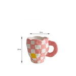 Handmade Irregular Checker Ceramic Coffee Mug pink 350ml