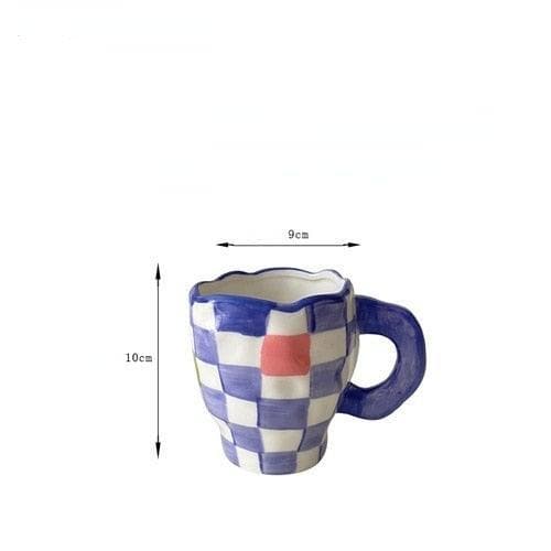 Handmade Irregular Checker Ceramic Coffee Mug purple 350ml