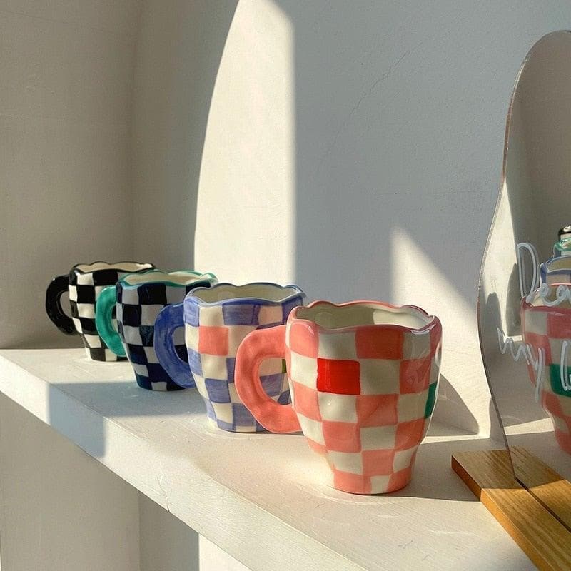 Handmade Irregular Checker Ceramic Coffee Mug